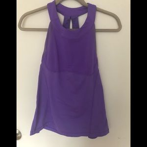 Lululemon sports bra top purple with mesh detail.